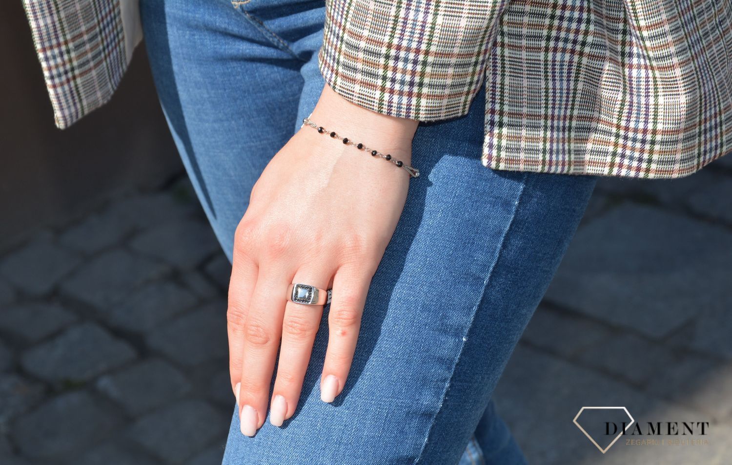 Bransoletka srebrna koraliki, krzyżyk, medalik Dall'Acqua B RM 18106 067d.jpg